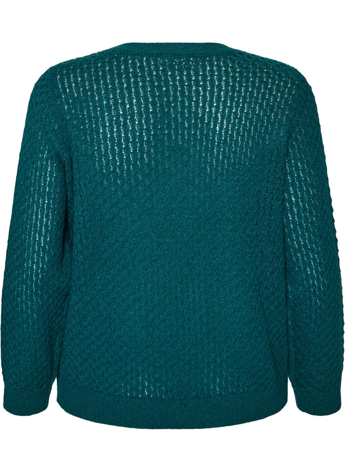 Stickad blus med strukturerat h&aring;lm&ouml;nster, Gr&ouml;n, Packshot image number 1