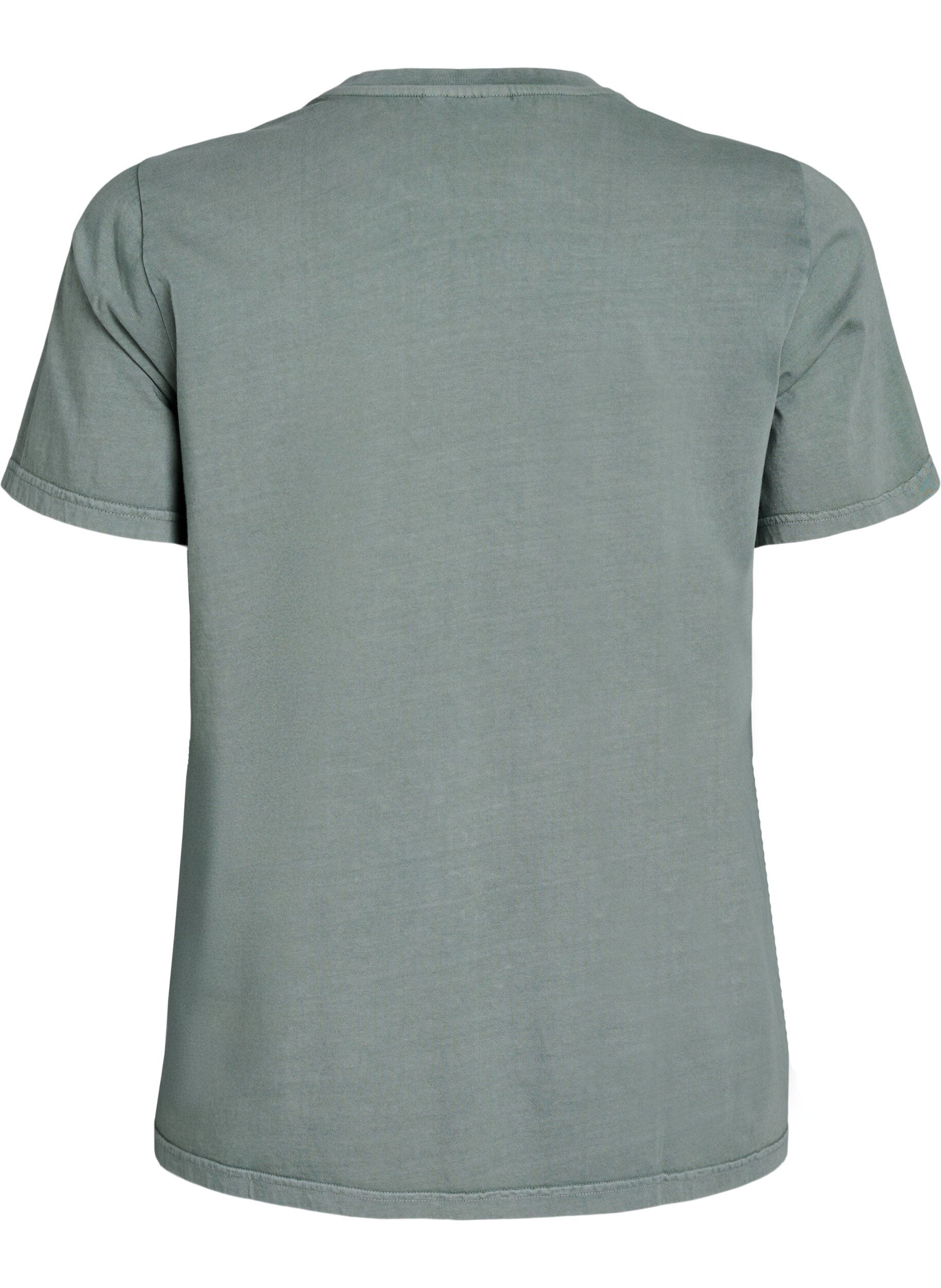 Zizzi T-shirt i ekologisk bomull med text och blommigt tryck, Gr&ouml;n, Packshot image number 1