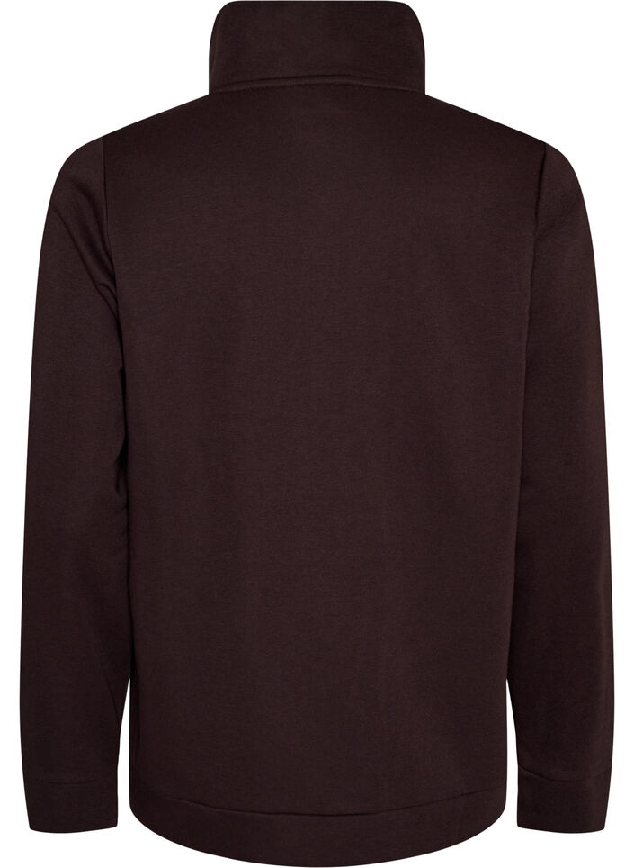 Sweatshirt med h&ouml;g krage och dragkedja, Brun, Packshot image number 1