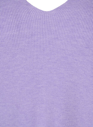 Stickad tröja med v-ringad hals och ballongärmar, Purple Rose Mel, Packshot image number 2