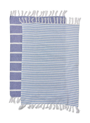 2-pack randiga handdukar med fransar, 2-Pack Blue, Packshot image number 1