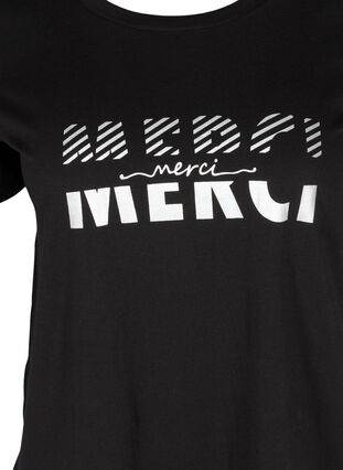 T-shirt med tryck i ekologisk bomull, Black Merci, Packshot image number 2