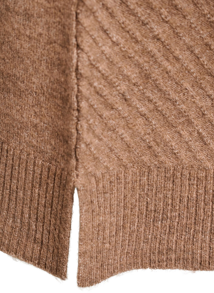 Kort stickad kl&auml;nning med v-format strukturm&ouml;nster, Brun, Packshot image number 3