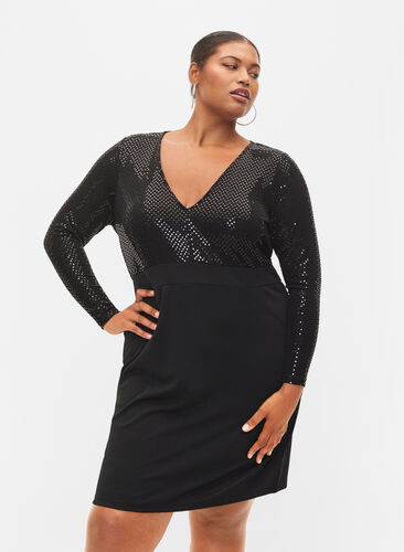 Kroppsnära klänning med glitter, Black, Model image number 0