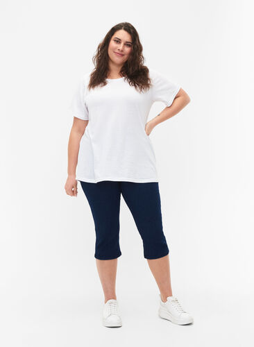 FLASH - Slim fit capribyxor i jeans med hög midja , Blue denim, Model image number 0