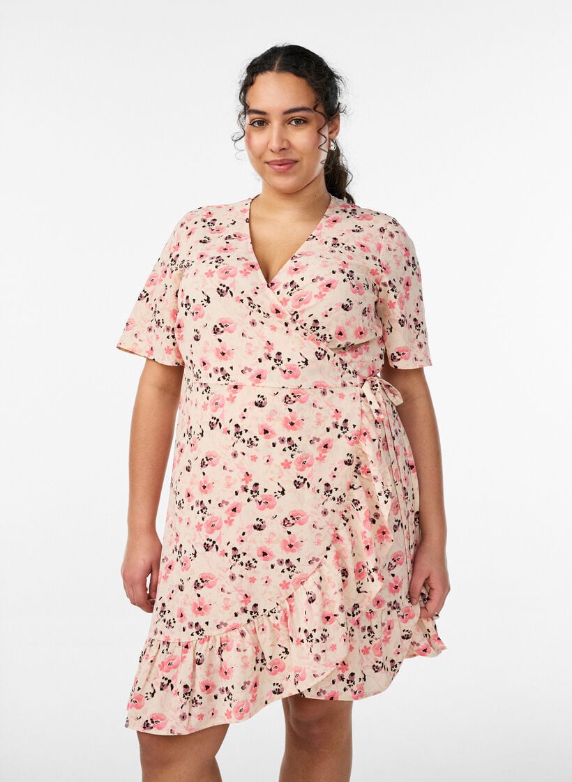 Blommig omlottkl&auml;nning med korta &auml;rmar, R&ouml;d, Model image number 0