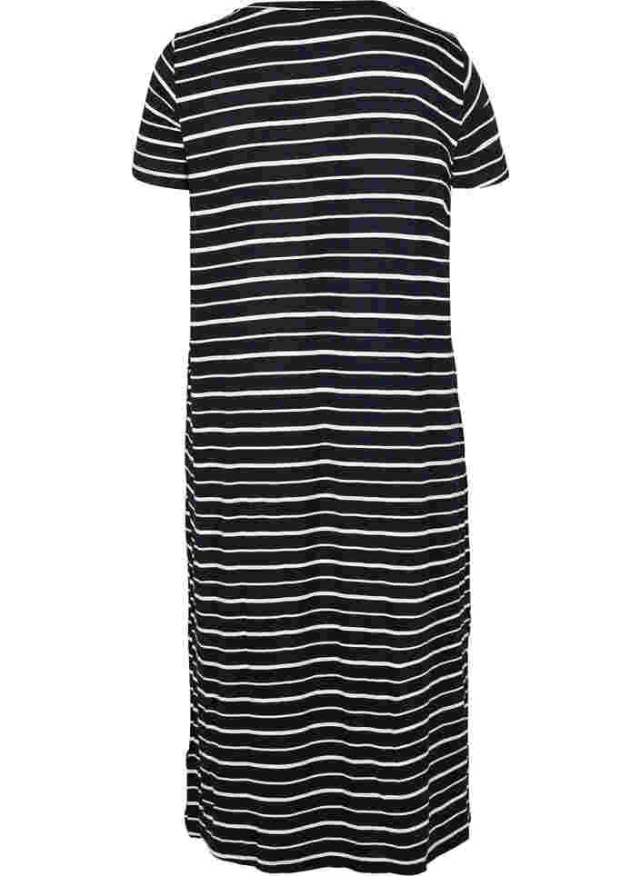 Randig midiklänning med korta ärmar, Black w. Stripe, Packshot image number 1
