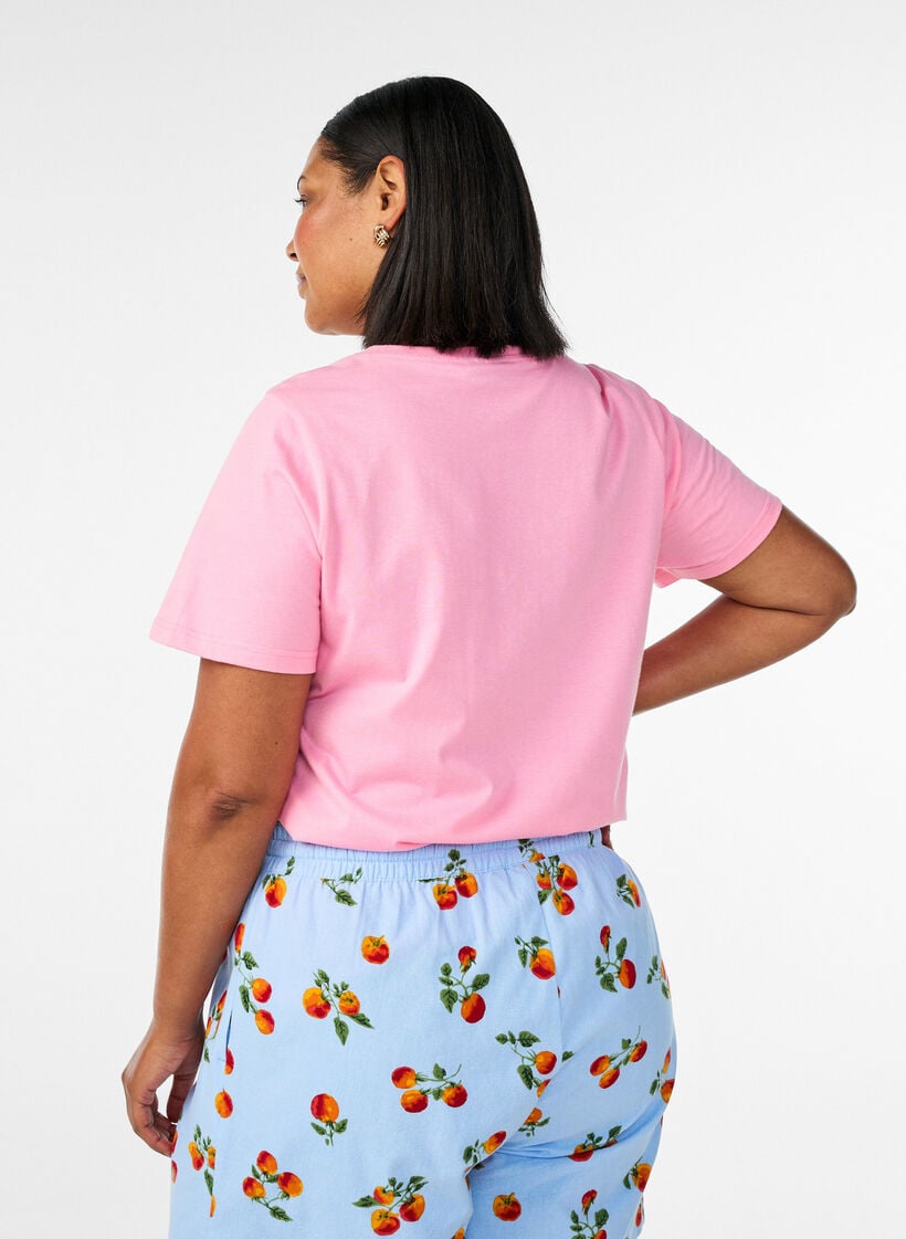 T-shirt i ekologisk bomull med tomat-tryck, Rosa, Model image number 2