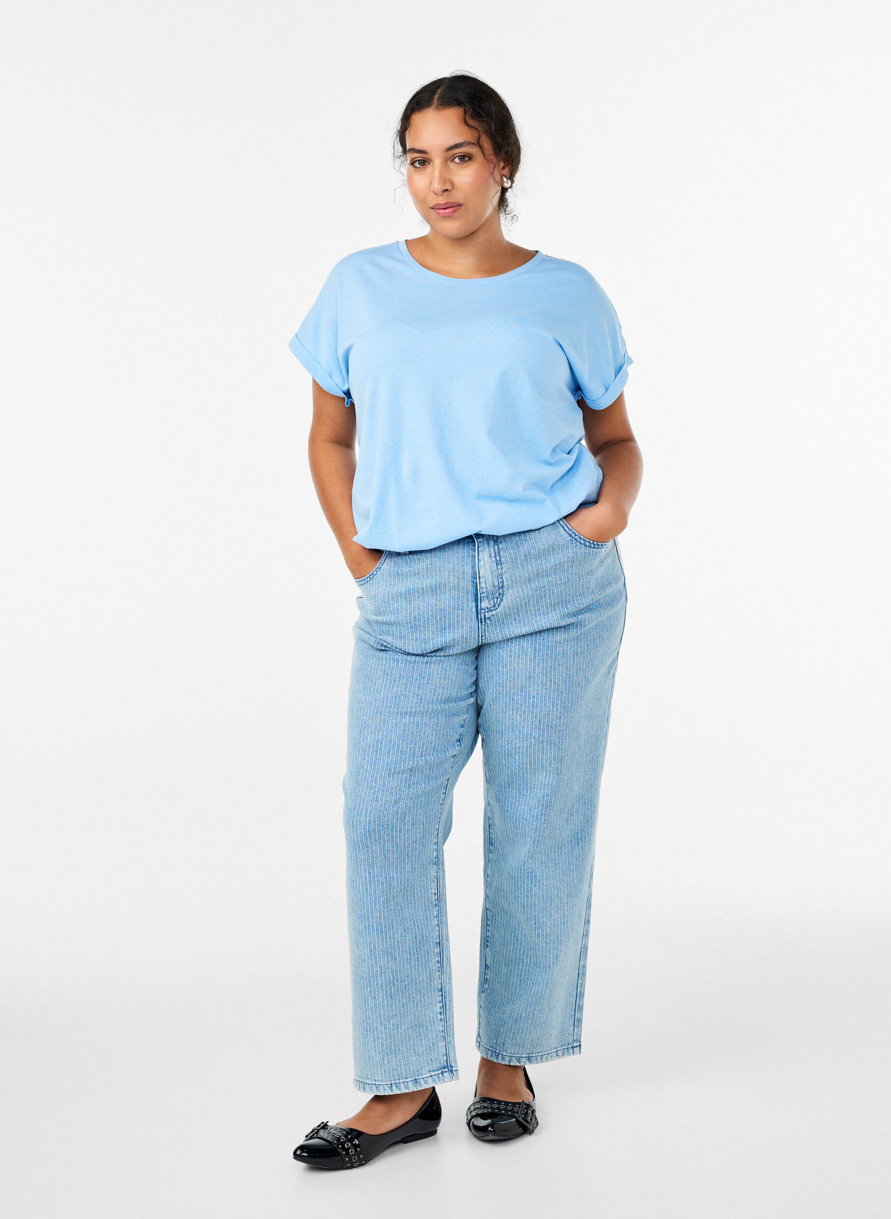 ZizziKort&auml;rmad t-shirt i bomullsblandning, Bl&aring;, Model image number 1