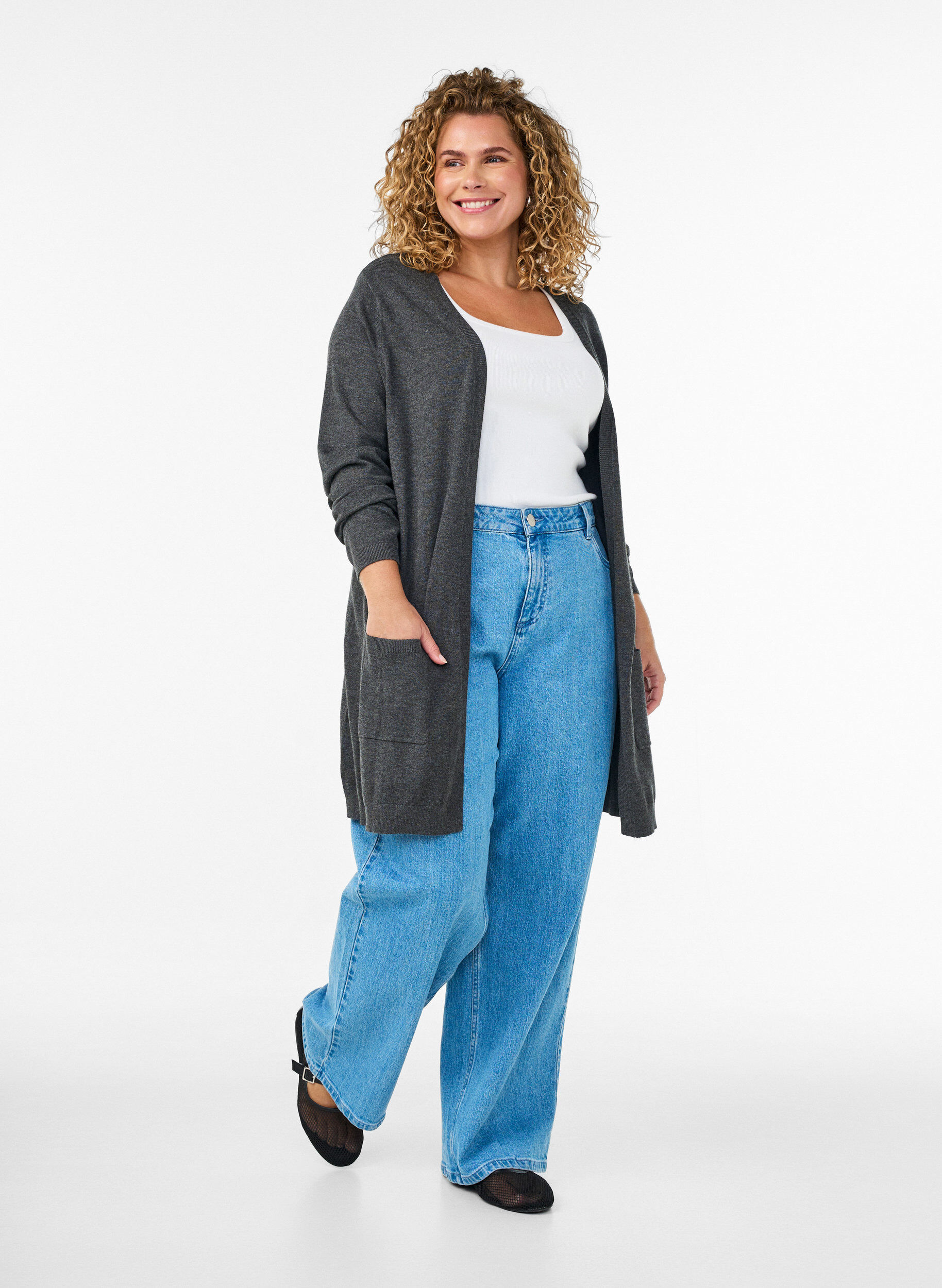 ZizziL&aring;ng kofta i viskosblandning, Gr&aring;, Model image number 2