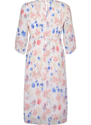 Blommig plisserad klänning med dragsko, White/Blue Floral, Packshot image number 1