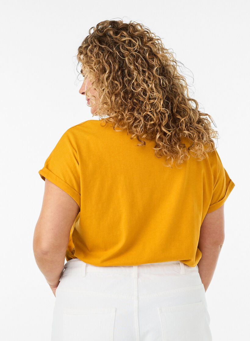 Kort&auml;rmad t-shirt i bomullsmix, Gul, Model image number 2