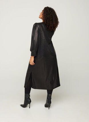 Paljettklänning med slits och 3/4 ärmar, Black, Model image number 0