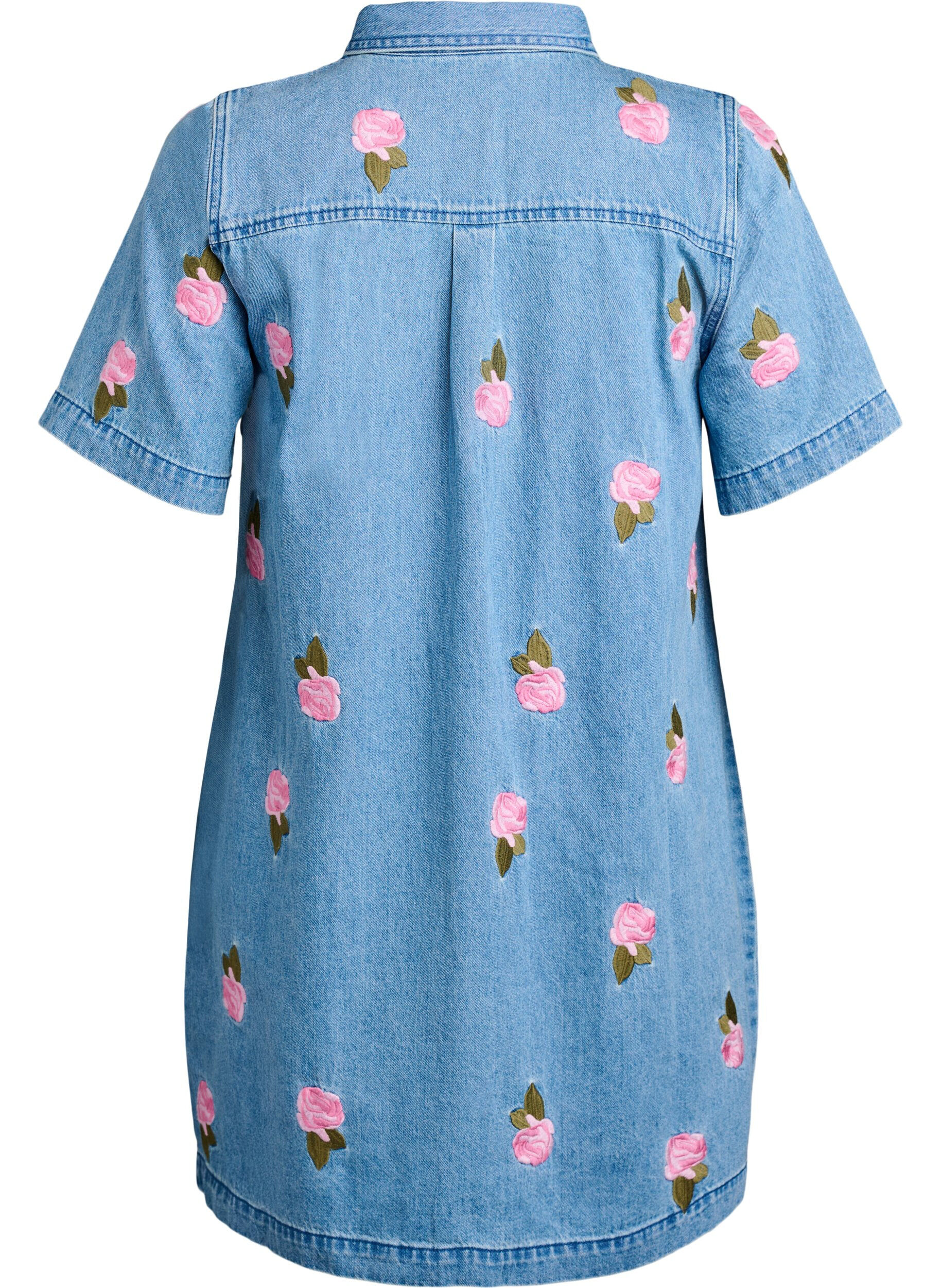Zizzi Kort jeanskl&auml;nning med broderade blommor, LBD w. Flower, Packshot image number 1