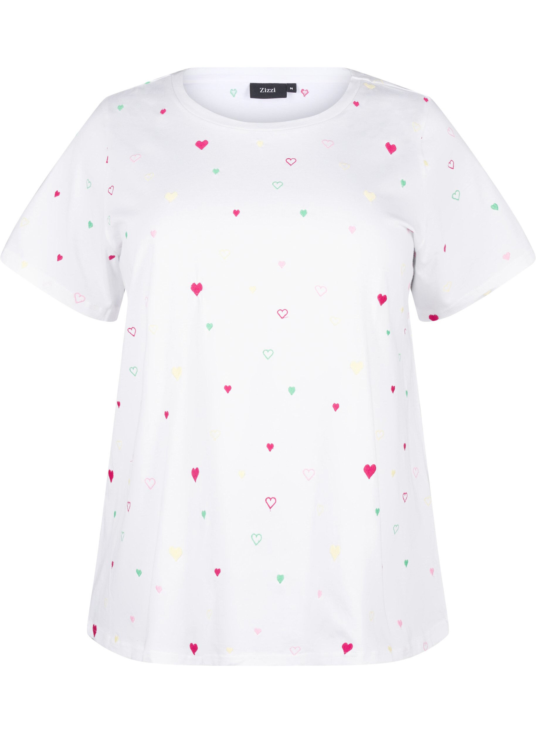 Zizzi T-shirt med hj&auml;rtan i ekologisk bomull., White Heart Emb., Packshot image number 0