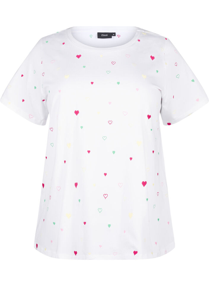 T-shirt med hjärtan i ekologisk bomull., White Heart Emb., Packshot image number 0