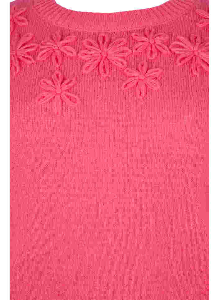 Stickad blus med blomsterdetaljer, Hot Pink, Packshot image number 2