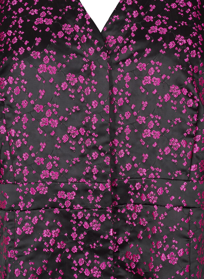 Knälång klänning med broderade blommor, Black Pink Flower, Packshot image number 2
