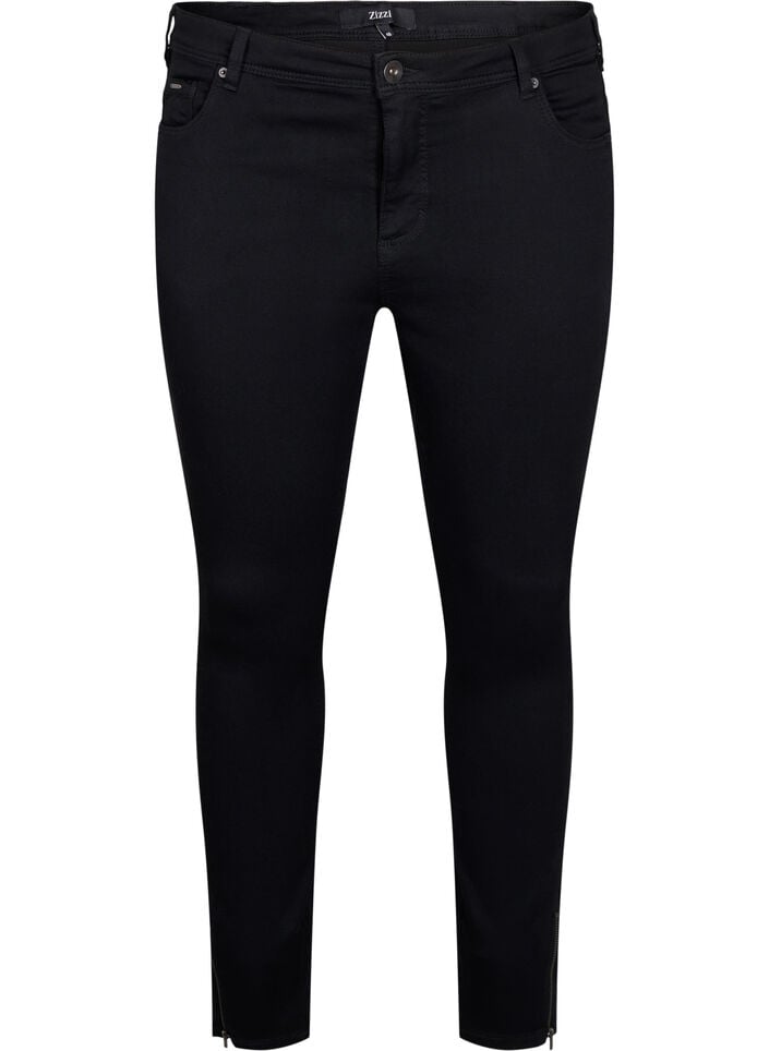 Croppade Amy jeans med blixtl&aring;s, Svart, Packshot image number 0