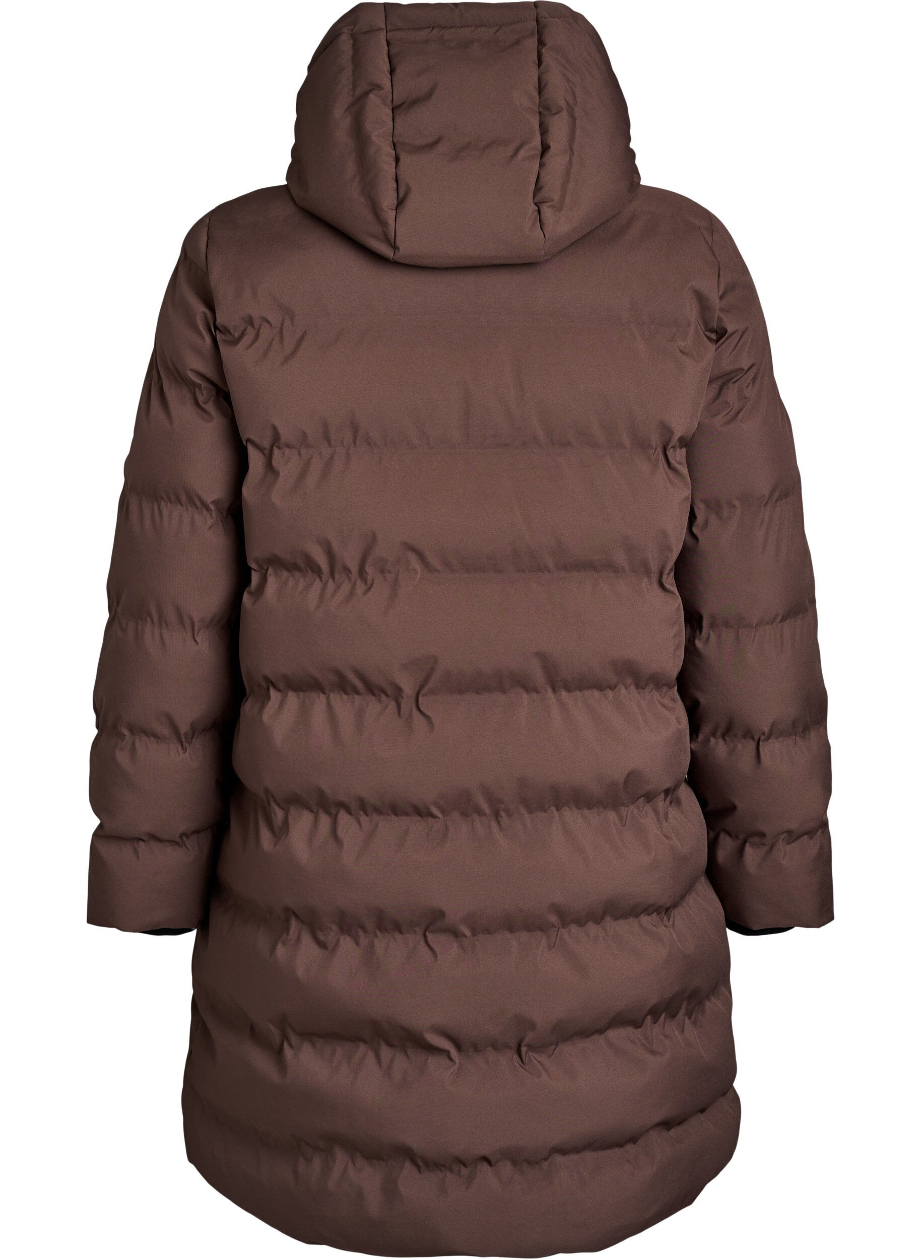 ZizziPufferkappa med huva och fickor, Brun, Packshot image number 1