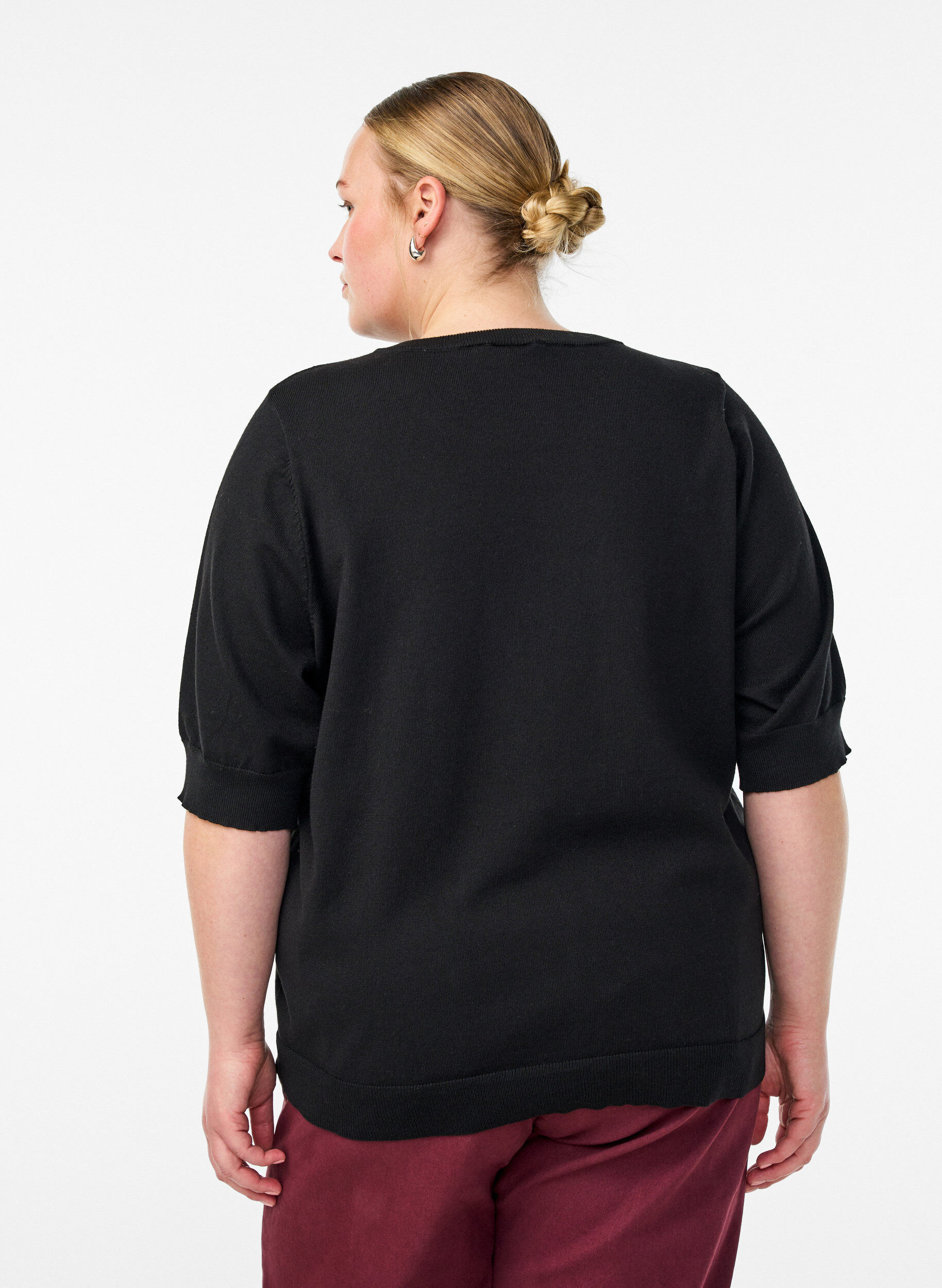 ZizziFinstickad blus med korta &auml;rmar, Svart, Model image number 2
