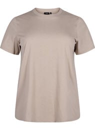 Enkel t-shirt i bomull med rund halsringning, Beige