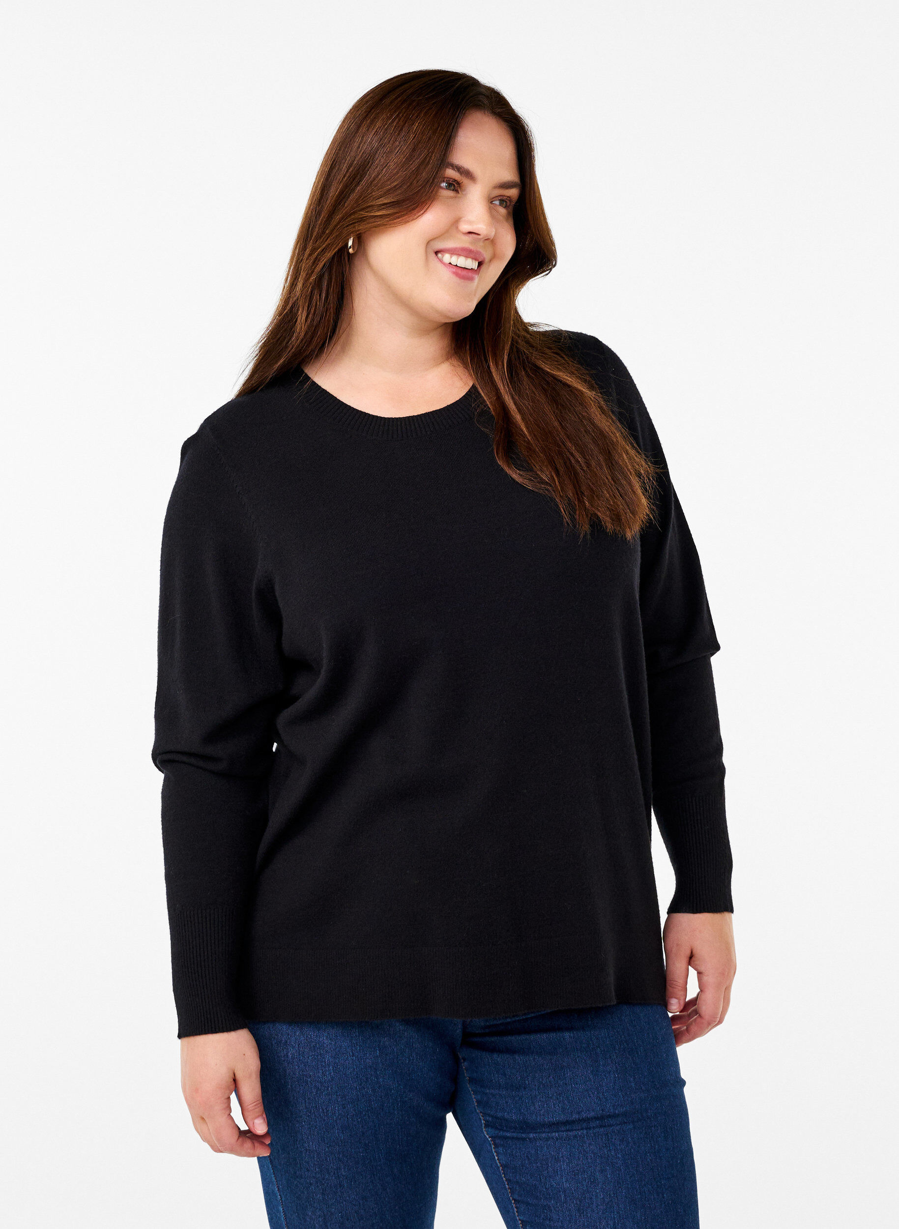 ZizziStickad blus med rund hals, Svart, Model image number 0