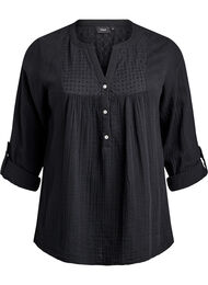 Blus i bomullsmuslin med broderie anglaise, Svart