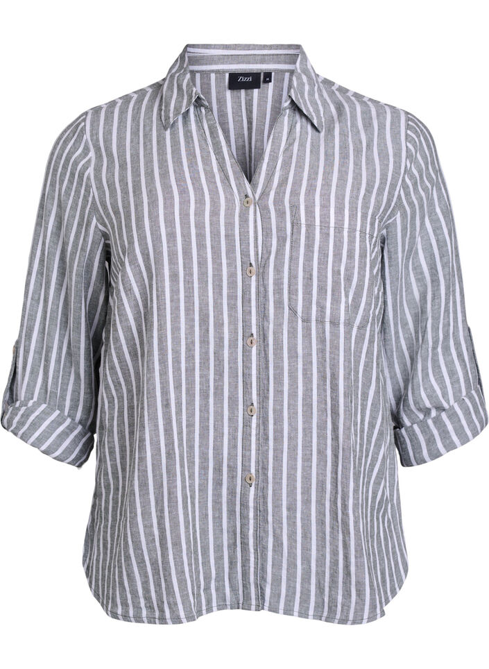 Skjorta i linne och viskos med 3/4-&auml;rmar, Gr&ouml;n, Packshot image number 0