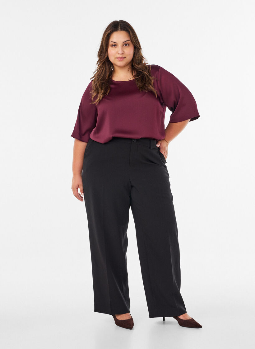 Blus i satin med armb&aring;gsl&aring;nga &auml;rmar, R&ouml;d, Model image number 1