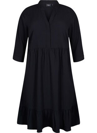 Enfärgad midiklänning med 3/4-ärmar, Black, Packshot image number 0