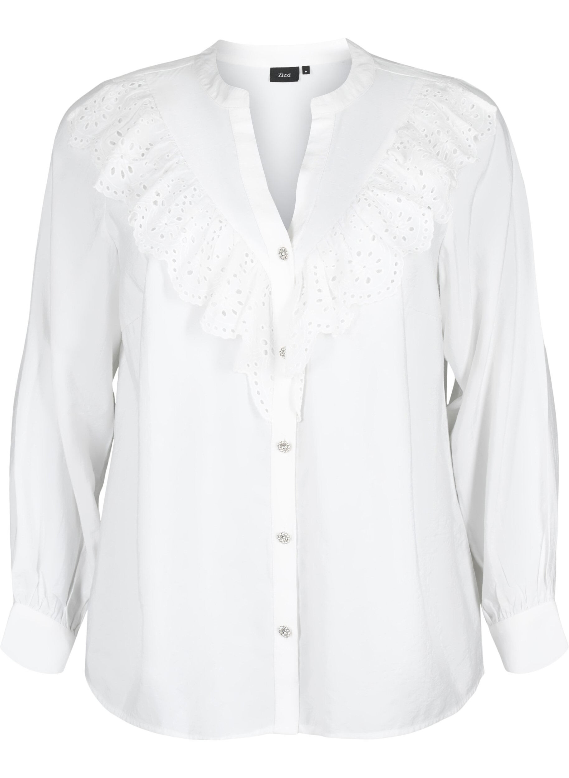Zizzi Skjortblus i viskos med volanger, Bright White, Packshot image number 0