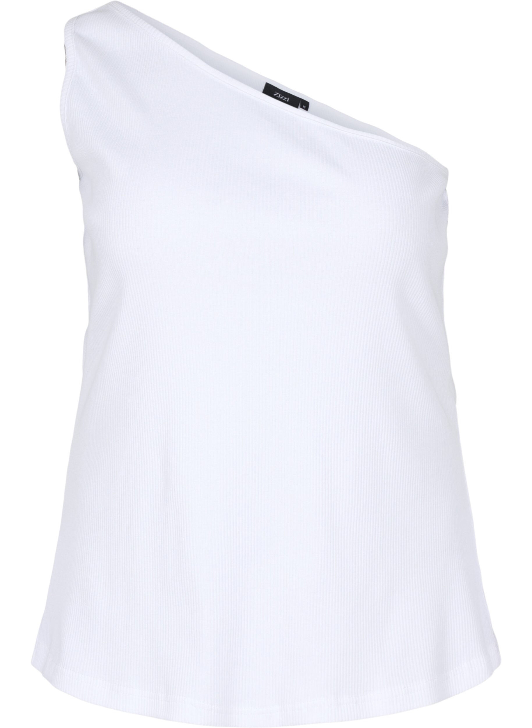Zizzi One shoulder-topp i bomull, Bright White, Packshot image number 0