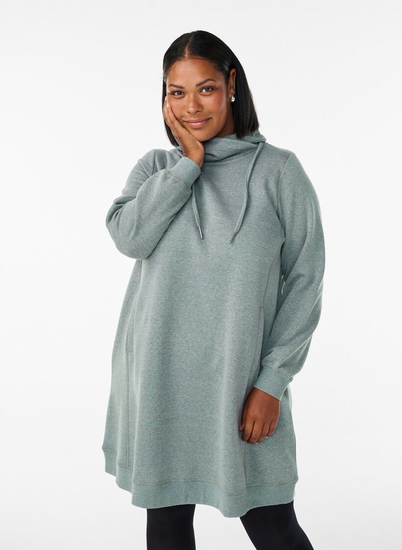Kort sweatshirtkl&auml;nning med h&ouml;g krage och fickor, Gr&ouml;n, Model image number 0