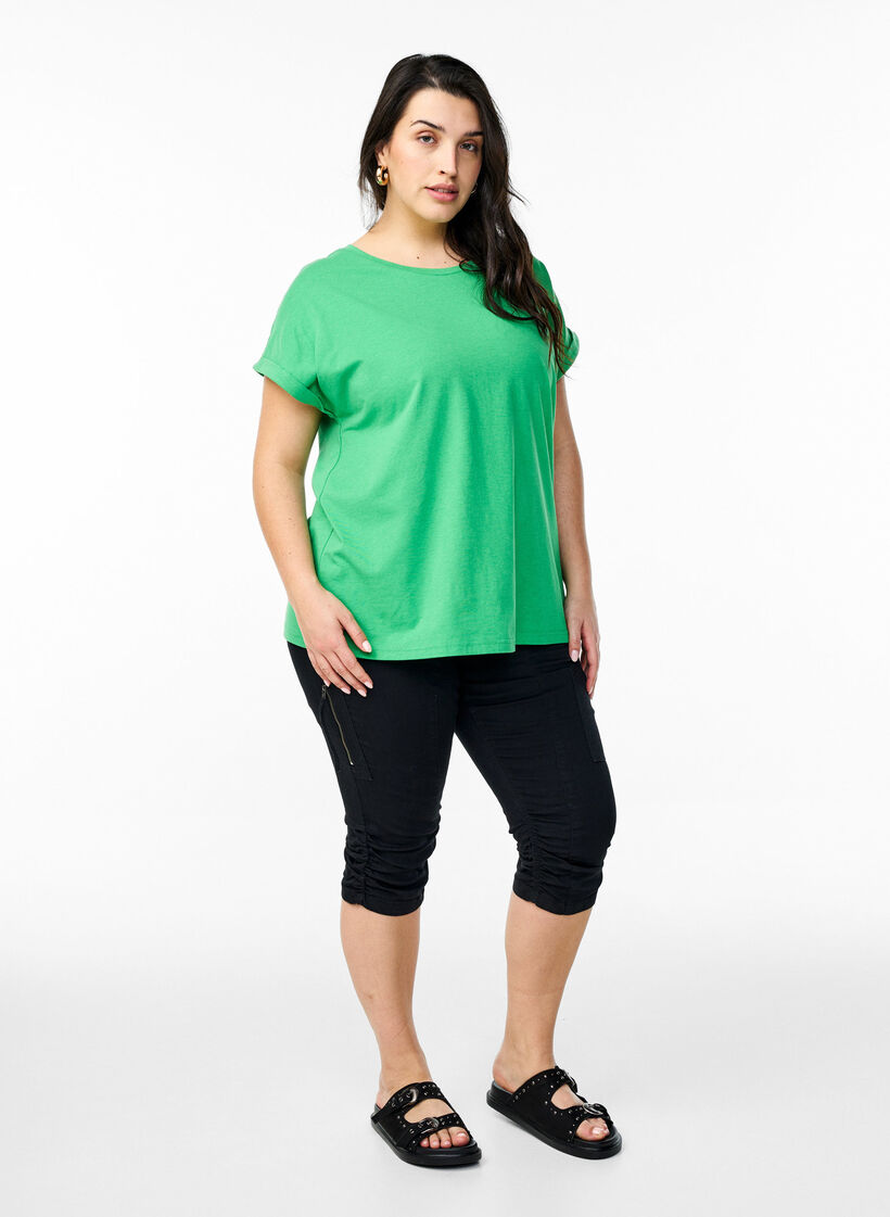 Kort&auml;rmad t-shirt i bomullsblandning, Gr&ouml;n, Model image number 1
