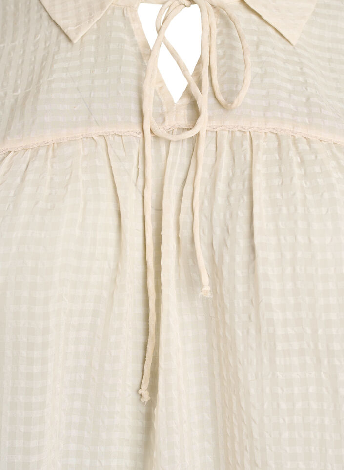 Blus i seersucker med knytband, Beige, Packshot image number 2