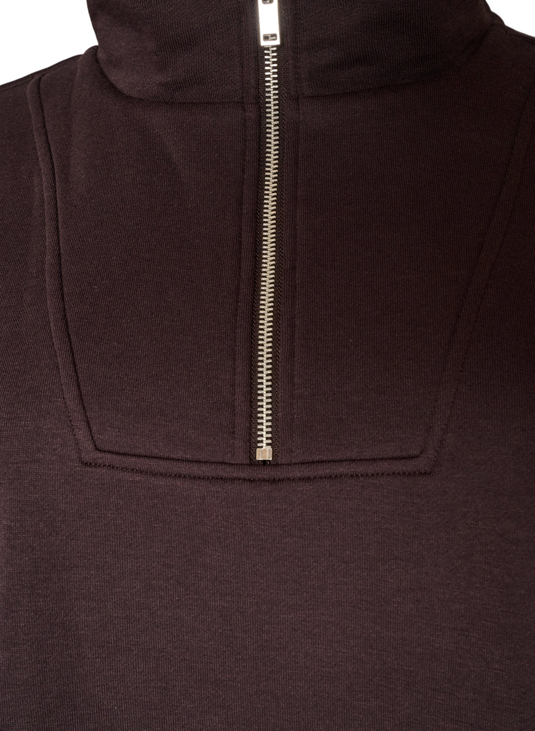 ZizziSweatshirt med h&ouml;g krage och dragkedja, Brun, Packshot image number 2