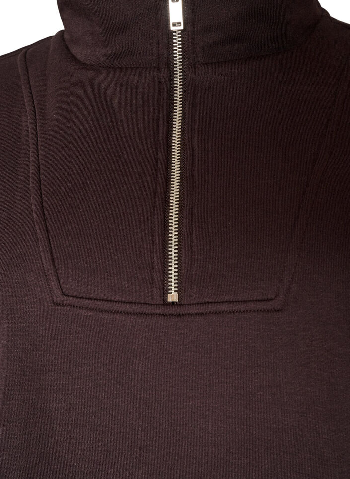 Sweatshirt med h&ouml;g krage och dragkedja, Brun, Packshot image number 2