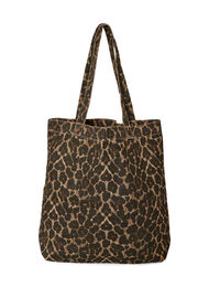 Shopper i denim med leopardm&ouml;nster, Brun