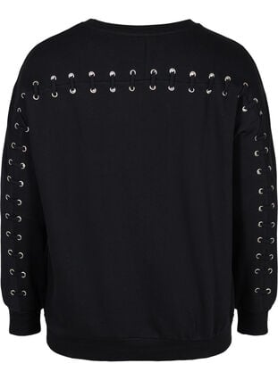 Sweatshirt i bomull med snörning, Black, Packshot image number 1