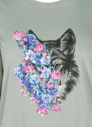 Kortärmad t-shirt i bomull med tryck, Silver Blue Wolf, Packshot image number 2