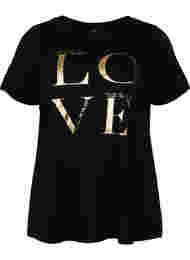 Kortärmad t-shirt i bomull med tryck , Black Love