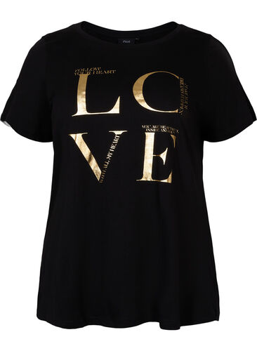 Kortärmad t-shirt i bomull med tryck , Black Love, Packshot image number 0