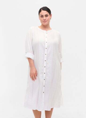 Skjortklänning i bomull med 3/4-ärmar, Bright White, Model image number 0
