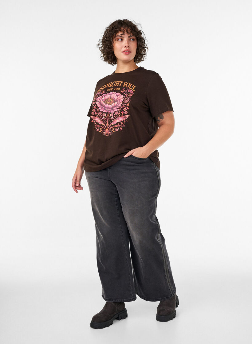 T-shirt i ekologisk bomull med tryck framtill, Brun, Model image number 1
