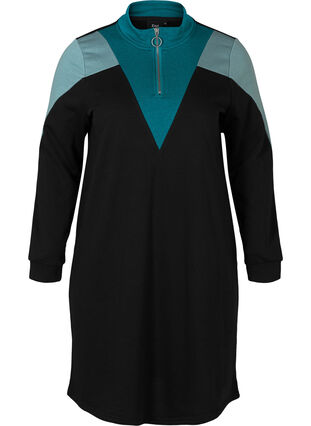 Sweatklänning med liten dragkedja, Black Comb, Packshot image number 0
