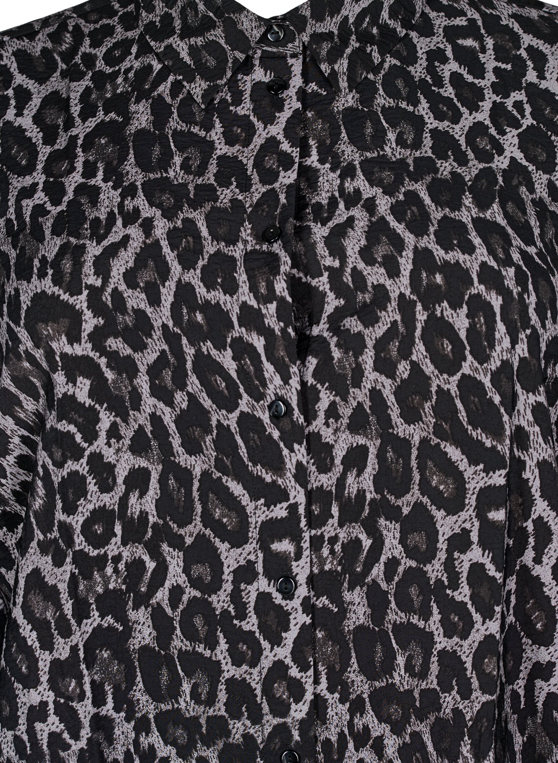 Zizzi L&aring;ng leopardm&ouml;nstrad skjorta, Gr&aring;, Packshot image number 2