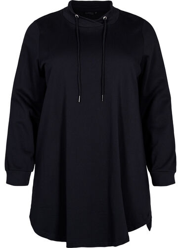 Långärmad tunika med knytband, Black, Packshot image number 0