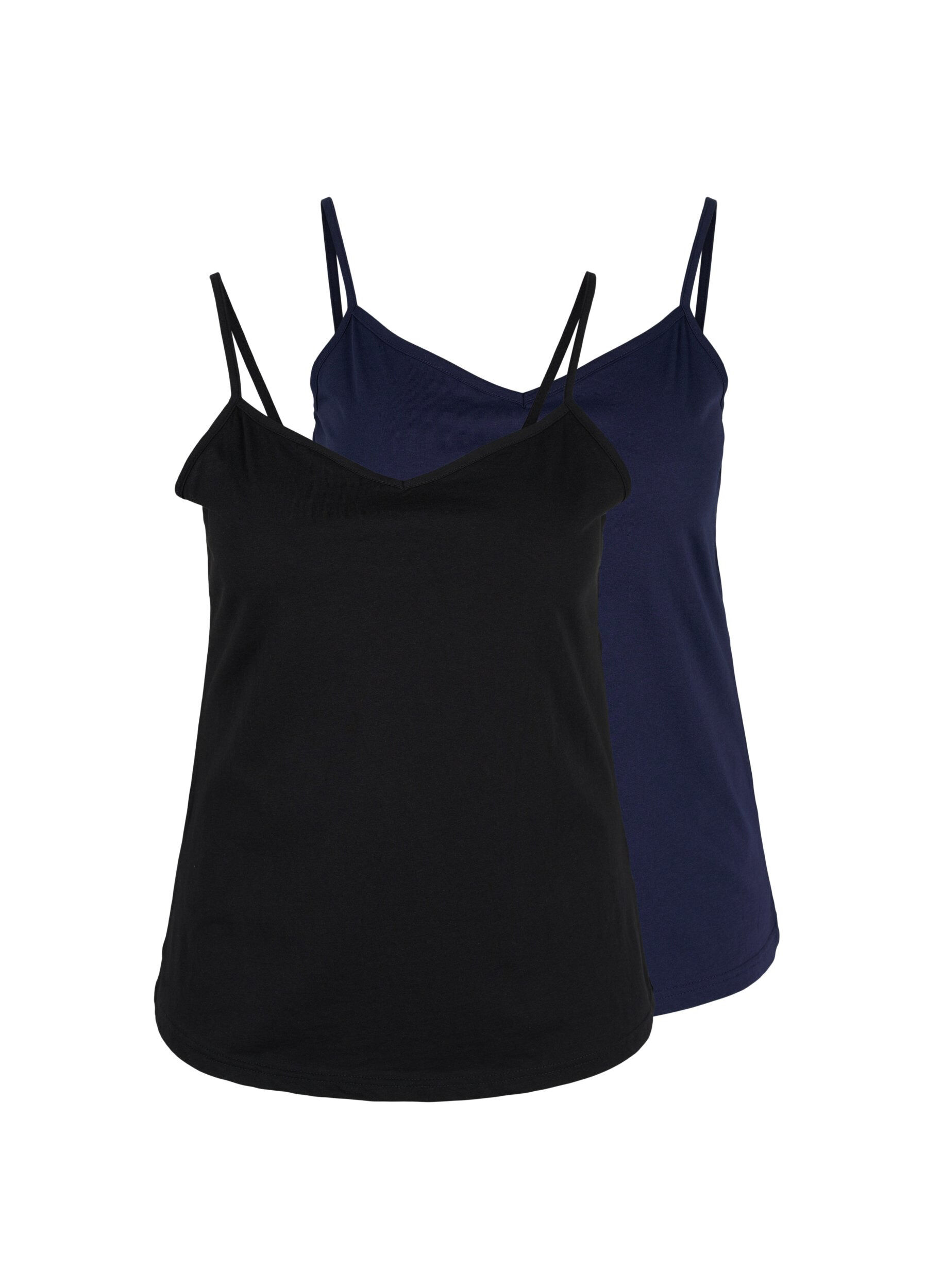 Zizzi 2-pack baslinne i bomull, Black/Navy B, Packshot image number 0