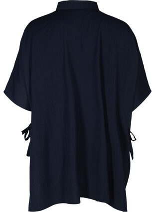 Skjortblus med 3/4-ärmar och snören på sidan, Medieval Blue, Packshot image number 1